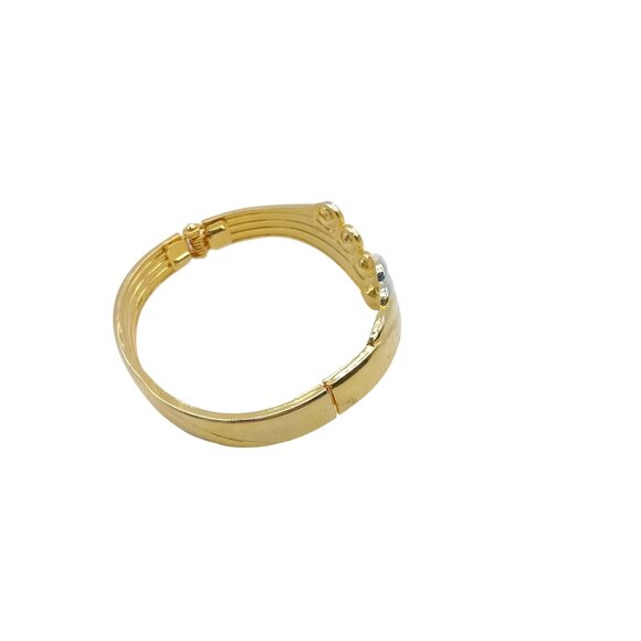 Gold-Tone Clamper Bangle Bracelet with Red & Silver Accents Hinged Closure - Picture 4 of 5